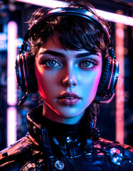 Futuristic Cyberpunk Woman with Neon Lighting