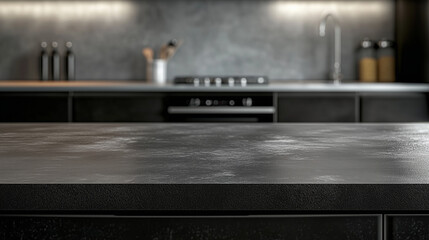 slate gray  bench top in kitchen with blank space background