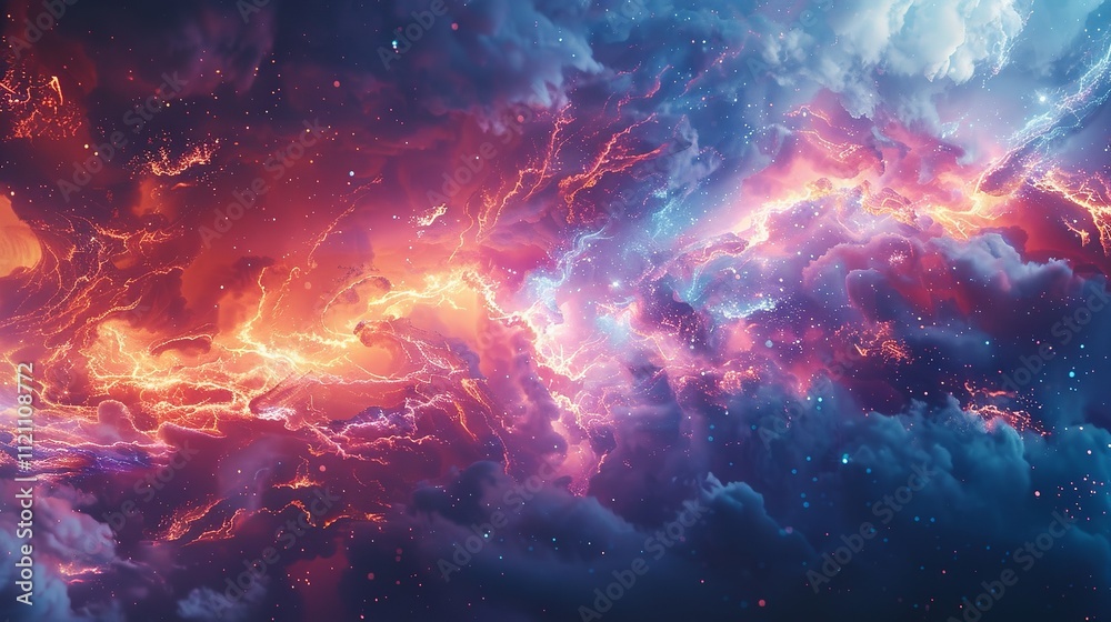 Wall mural this photo depicts a striking lightning abstract image of a black background illuminated by multiple