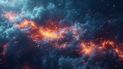 This photo depicts a striking lightning abstract image of a black background illuminated by multiple lightning strikes