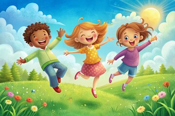 children playing in the meadow