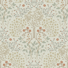 Light seamless pattern. Contoured stylized plants. Modern design.