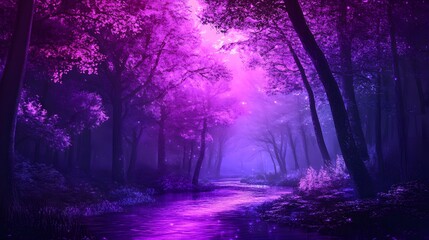 Obraz premium purple and pink enchanted forest with dark trees