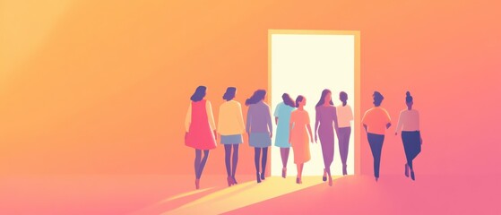 Women Walking Towards Bright Future, Opportunity, and Success