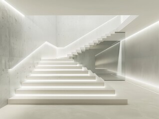 Obraz premium Modern White Staircase in Minimalist Interior