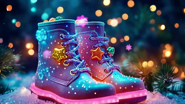 Festive st. nicholas day boots with brightly lit decorations and holiday cheer