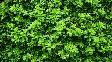 Obraz premium A lush green wall densely covered with leafy plants, resembling a natural vertical garden. The vibrant and rich green color emphasizes nature's vitality