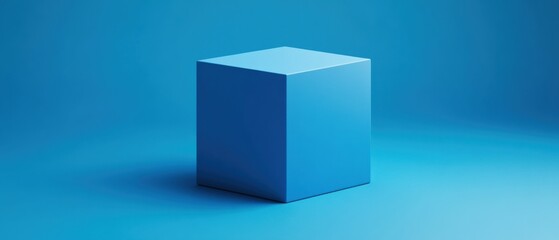 Obraz premium Abstract Blue Cube on Blue Background: Minimalist 3D Render for Product Display