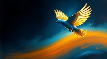 Obraz premium Bird, glowing, abstract, art, colors, light, dynamic, silhouette, freedom, inspiration, concept, nature, motion, beautiful image showing a stylized bird in vibrant yellow against a dark background (1)
