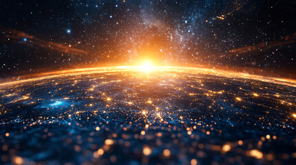 Modern technology background with soft and shiny light effect and neon lights, blue, red, orange abstract background with glowing technology, world technology background with modern line and lights.