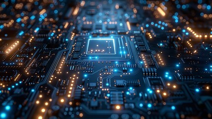 Obraz premium Abstract Circuit Board Design with Glowing blue lights.