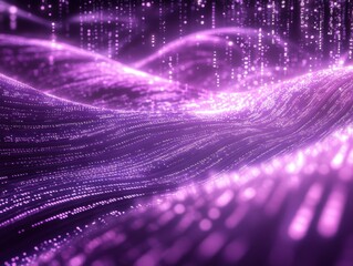Digital waves flowing in purple light abstract visualization creative design hypnotic environment close-up view futuristic concept
