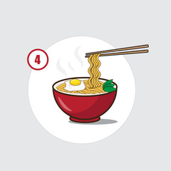 Illustration instant noodle is ready to eat, how to cooking instant noodle step four 4