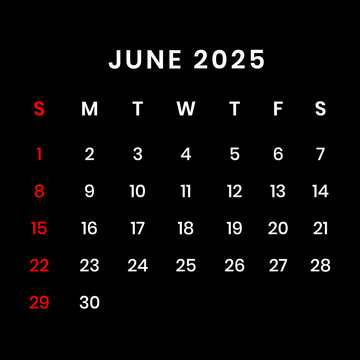 June 2025 Calendar black background