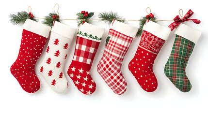 Christmas stocking hangings isolated on white