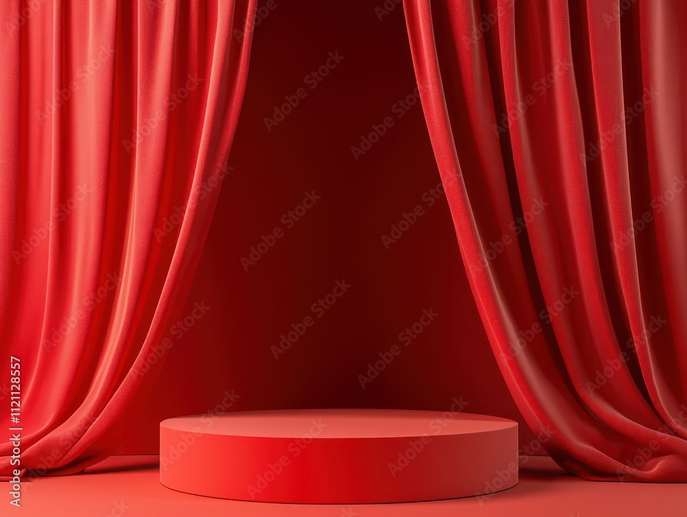 Aufkleber Red Curtained Stage with Circular Platform Display