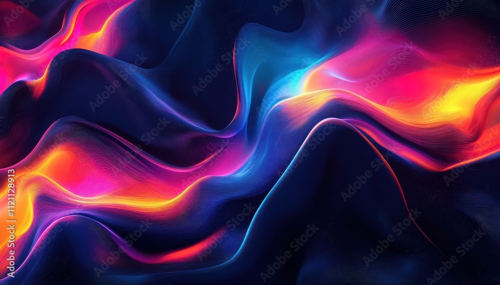 Poster Abstract Colorful Waves Flowing Dynamically in Dark Space
