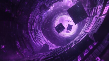 Exploring abstract digital space journey virtual realm 3d animation futuristic environment top-down perspective concept of infinity