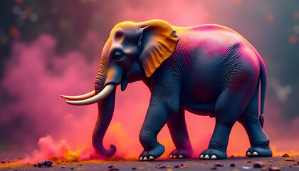 Abstract Elephant Design with Holi Powdered Hues