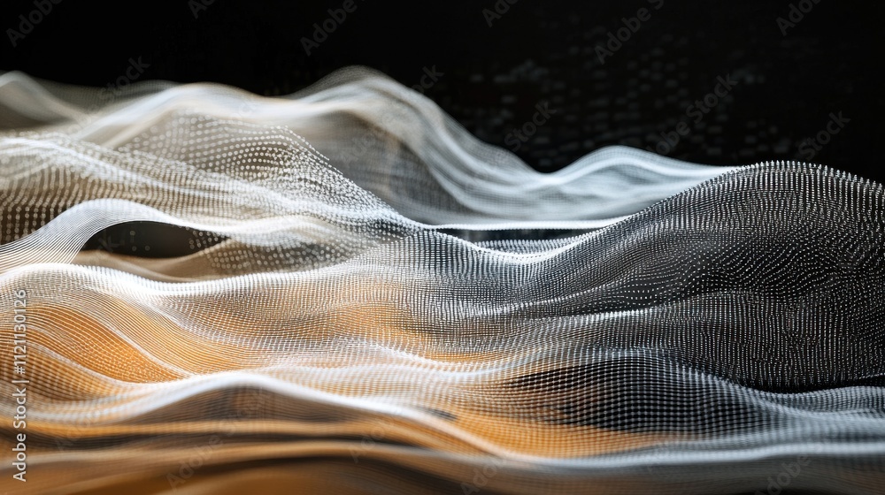 Wall mural abstract digital waveform glittering data mesh network