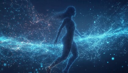 Naklejka premium Woman Form Composed Of Light And Network Connections