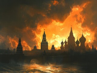 Dramatic sunset over historical architecture moscow digital art urban landscape artistic viewpoint cultural significance