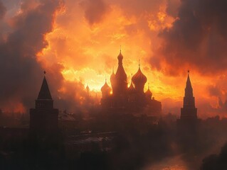 Dramatic sunset over historic architecture moscow landscape photography urban environment atmospheric perspective cultural heritage