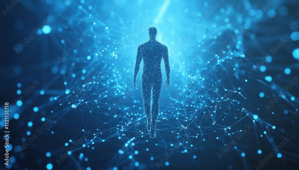 Poster digital human walking through networked connections
