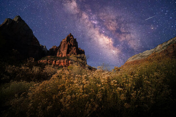 Milky Way Over Mountain, Beautiful night space landscape,