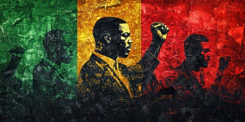 Fototapeta premium A flag combining the Pan-African colors with powerful symbols like the raised fist and images of Black historical figures.
