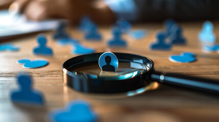Magnifying Glass Focusing on Human Figure for Recruitment Concept


