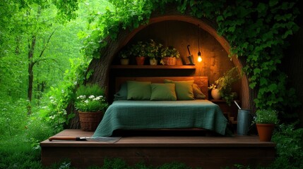 [Home gardening bed raised tools] Serene Nature Retreat Bedroom Relaxation Oasis