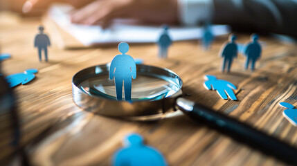 Magnifying Glass Focusing on Human Figure for Recruitment Concept

