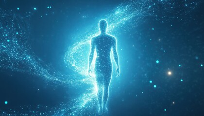Fototapeta premium Luminous Human Form Emerging From Celestial Particles