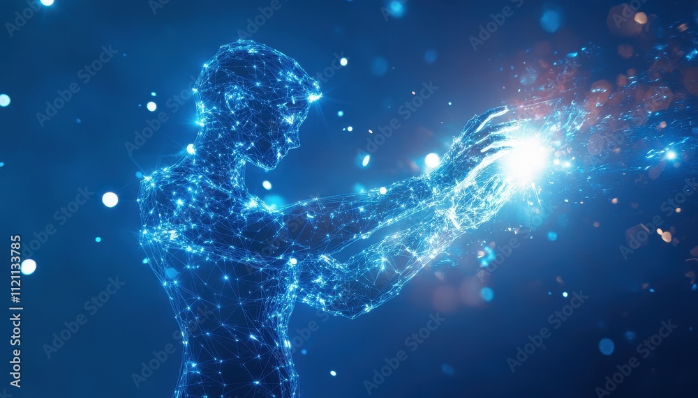 Poster digital human interacting with luminous energy source