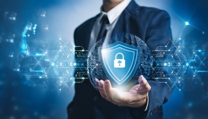 businessman pressing virtual button