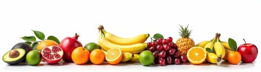Assortment of Fresh Fruits on White Background
