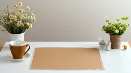 [Uses of cardboard panel] Cozy dinner for two with fresh yellow flowers at a wooden table setting.