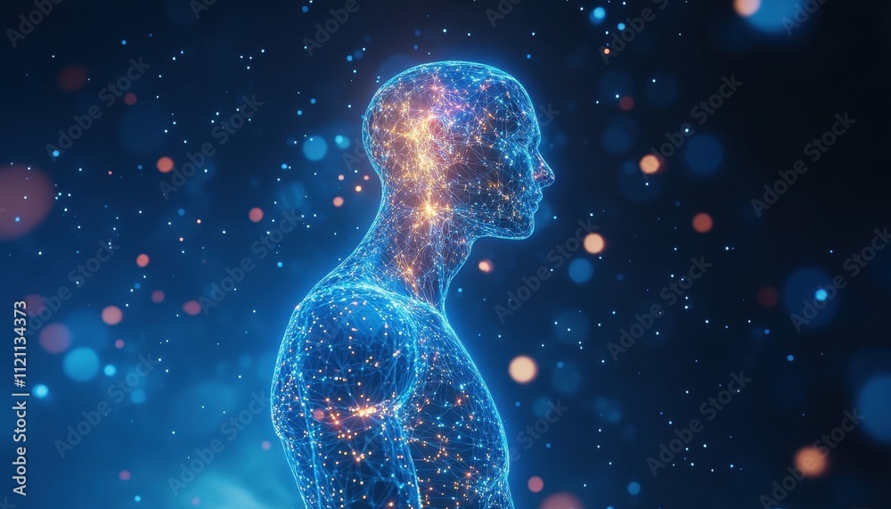 Poster Abstract Human Form Illuminated With Glowing Network