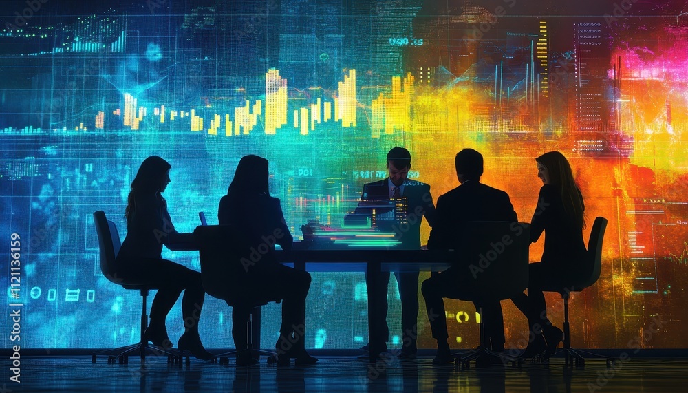 Aufkleber business team analyzing data on large screen display
