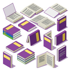 set of isometric books on a white background, vector illustration