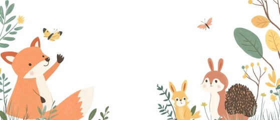 Fototapeta premium Adorable Woodland Animals in a Charming Nature Scene Illustration