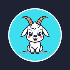 Adorable Cartoon Goat in Green Circle with Navy Background and Cheerful Expression