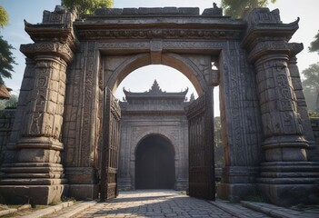 Obraz premium A grand entrance of an ancient temple with a large stone gate, monument, stone gate, architecture