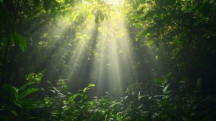 Obraz premium A wild and untamed jungle with thick undergrowth, towering trees, and the distant calls of wildlife