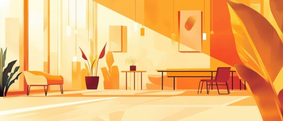 Fototapeta premium Modern Minimalist Orange Living Room Interior Design Stock Photo
