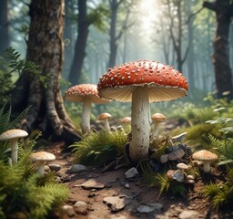 Natural environment where Amanita phalloides grows, poisonous mushrooms, tree roots