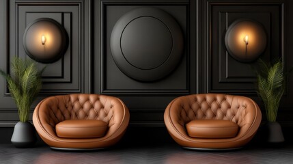 a vector design of a stylish living room with chocolate brown furniture and soft cushions