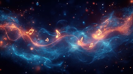 A blue and orange wave of music notes