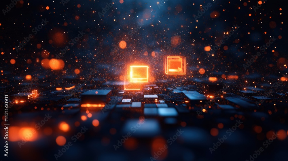Wall mural a computer screen with two squares lit up in orange